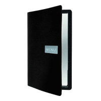 Jedálny lístok A4, koža, jemnejší povrch, kovový štítok, čierny SECURIT