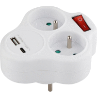 Detail - Rozdvojka, zásuvka STREND PRO 2x16 A, USB A+C, vypínač Rozdvojka, zásuvka STREND PRO 2x16 A, USB A+C, vypínač