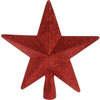 Špic na stromček, hviezda 19cm červený, trblietavý